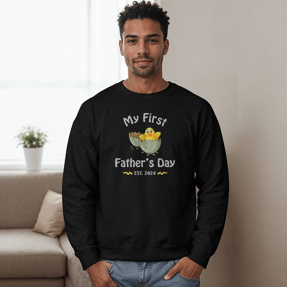 My First Father's Day - Hatching Chick - Est. 2024 - Bella + Canvas 3945 Unisex Crewneck